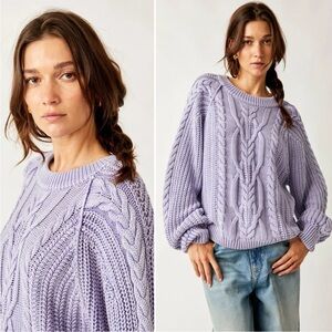 Free People Frankie Cable Knit Sweater Heavenly Lavender Size XL